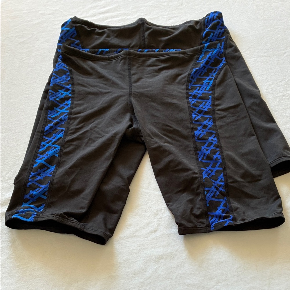 Kids Black Swim Trunks with Blue Side Panels Size 34